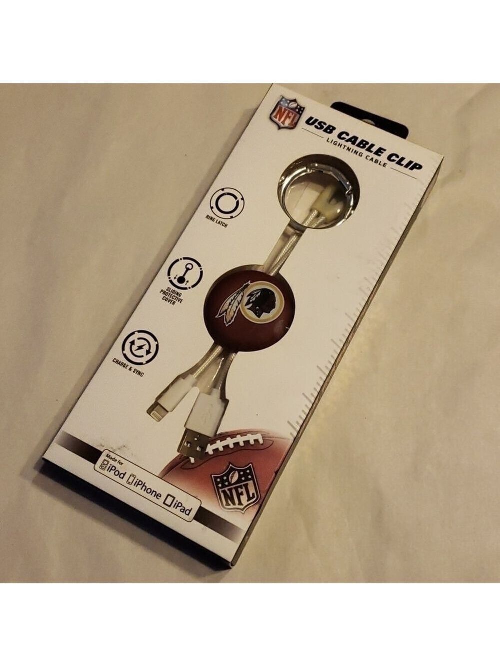 NEW NFL Washington Redskins Football Team USB Cable Clip Lightning Cable